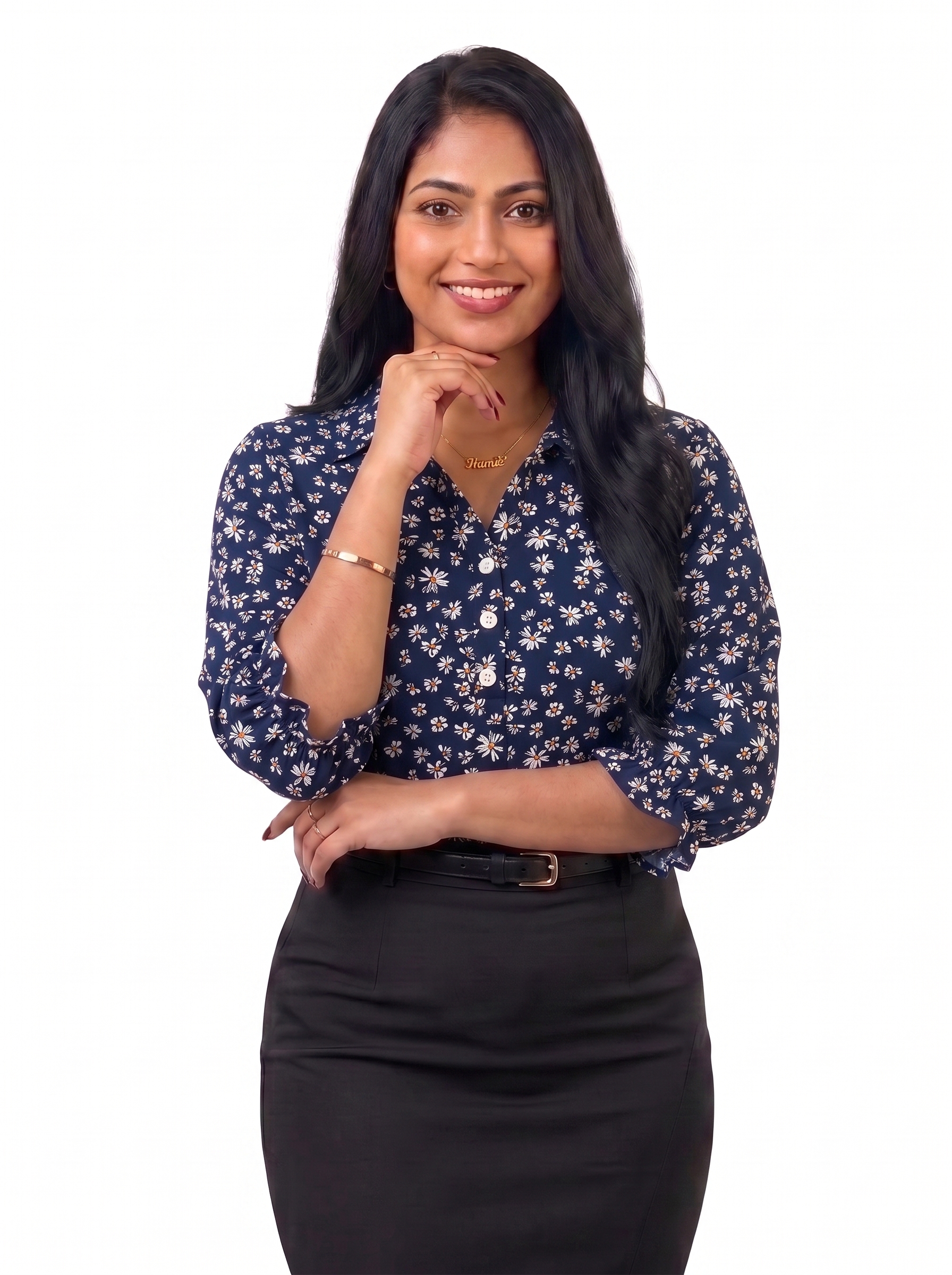 Starlit Daisy Navy Blue Blouse - Ladies Office Blouse, Sri Lanka (view 3)