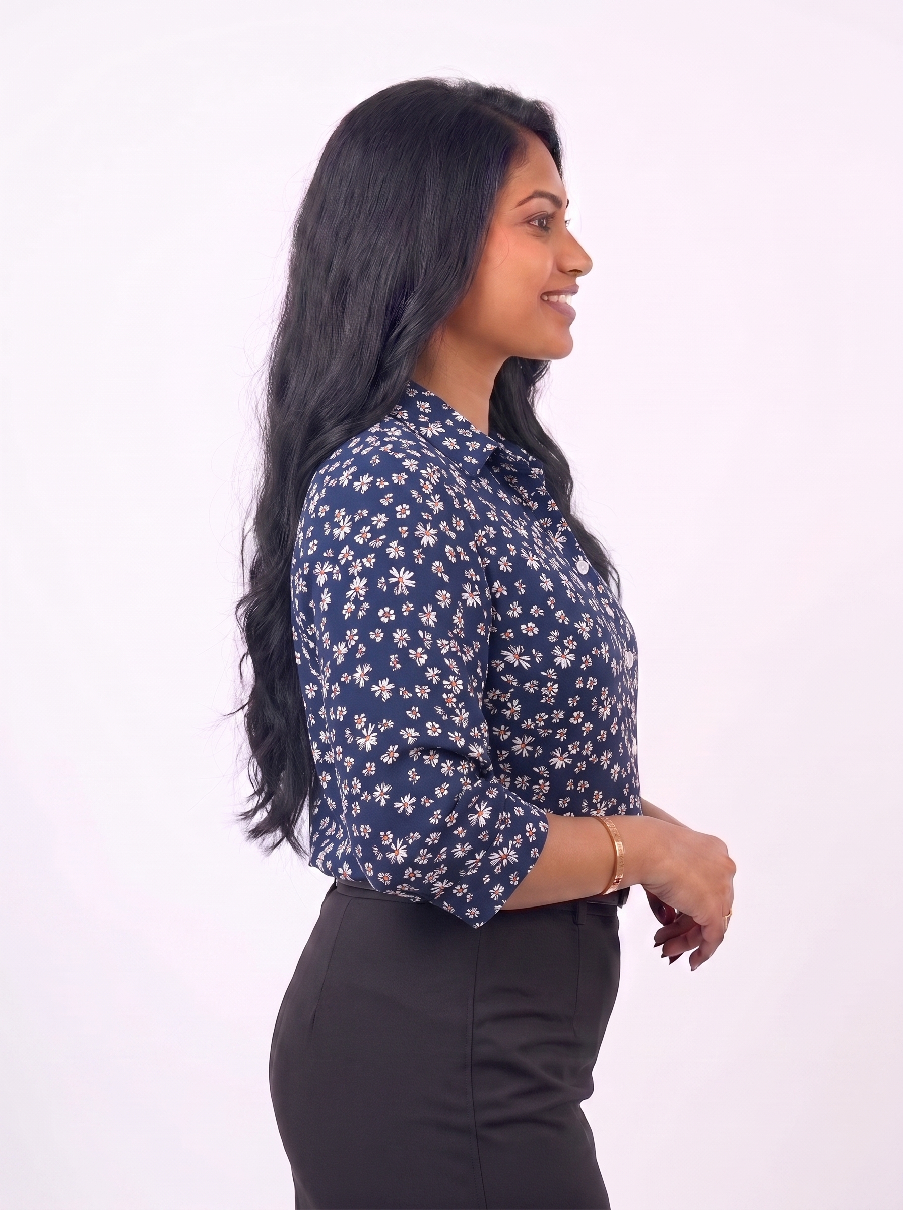 Starlit Daisy Navy Blue Blouse - Ladies Office Blouse, Sri Lanka (view 5)