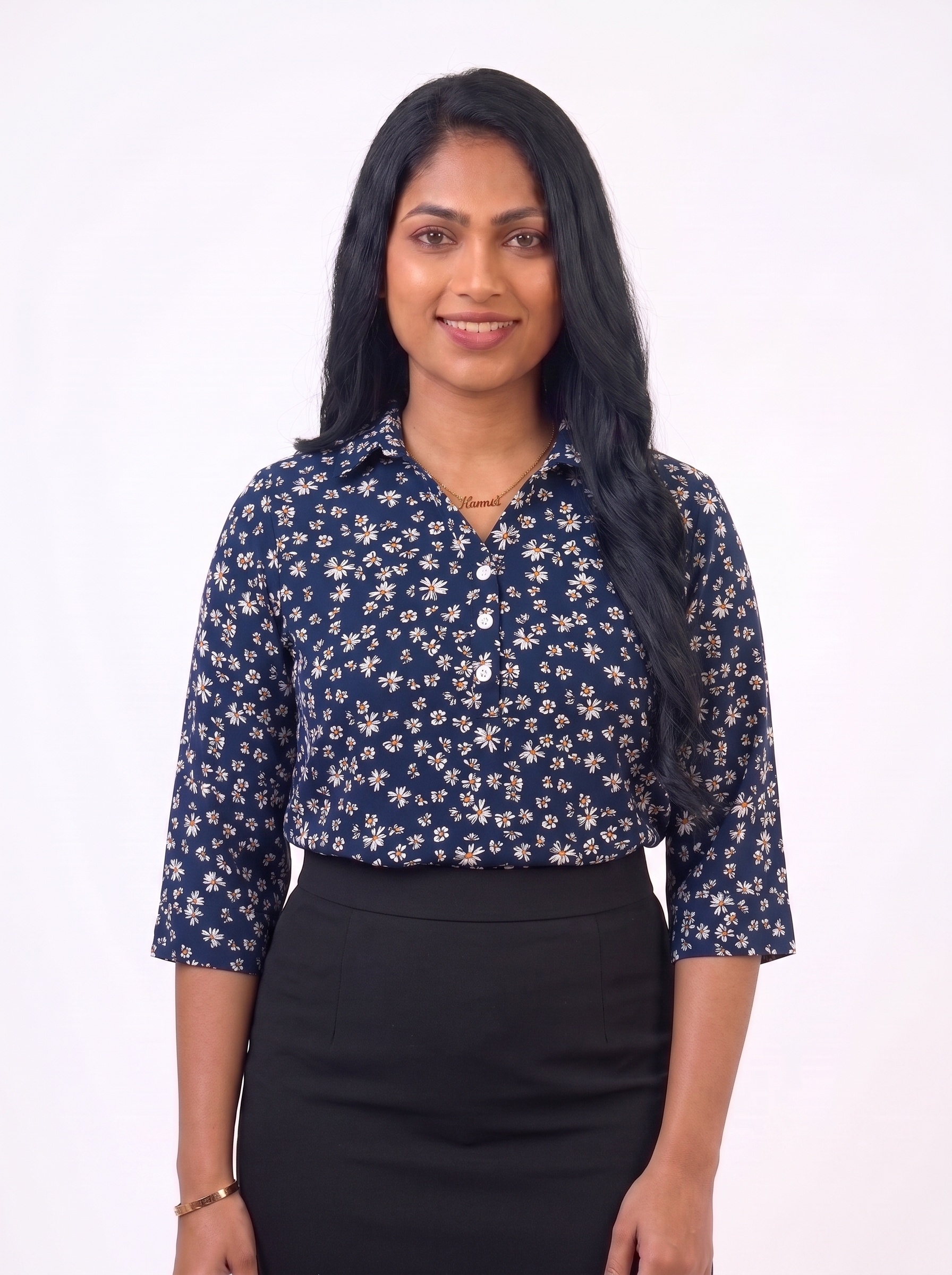 Starlit Daisy Navy Blue Blouse - Ladies Office Blouse, Sri Lanka (view 6)