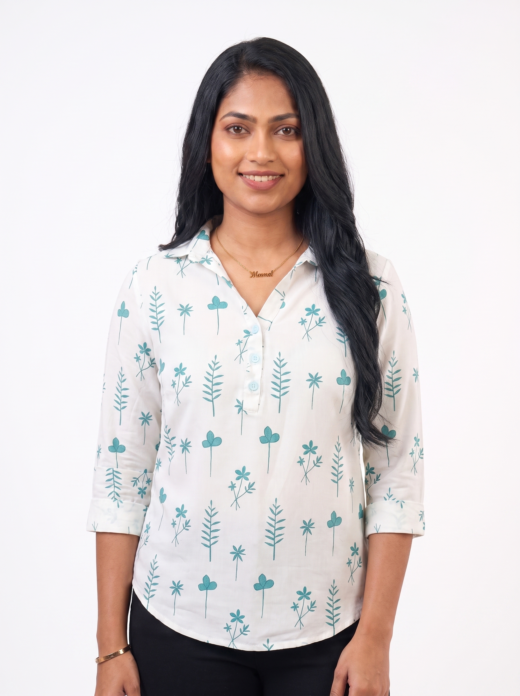 Teal Willow Leaf Blouse - Ladies Office Blouse, Sri Lanka (view 8)