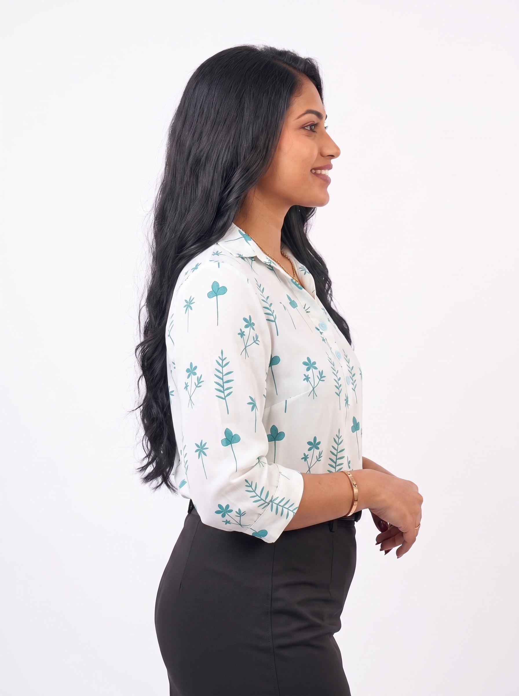 Teal Willow Leaf Blouse - Ladies Office Blouse, Sri Lanka (view 3)