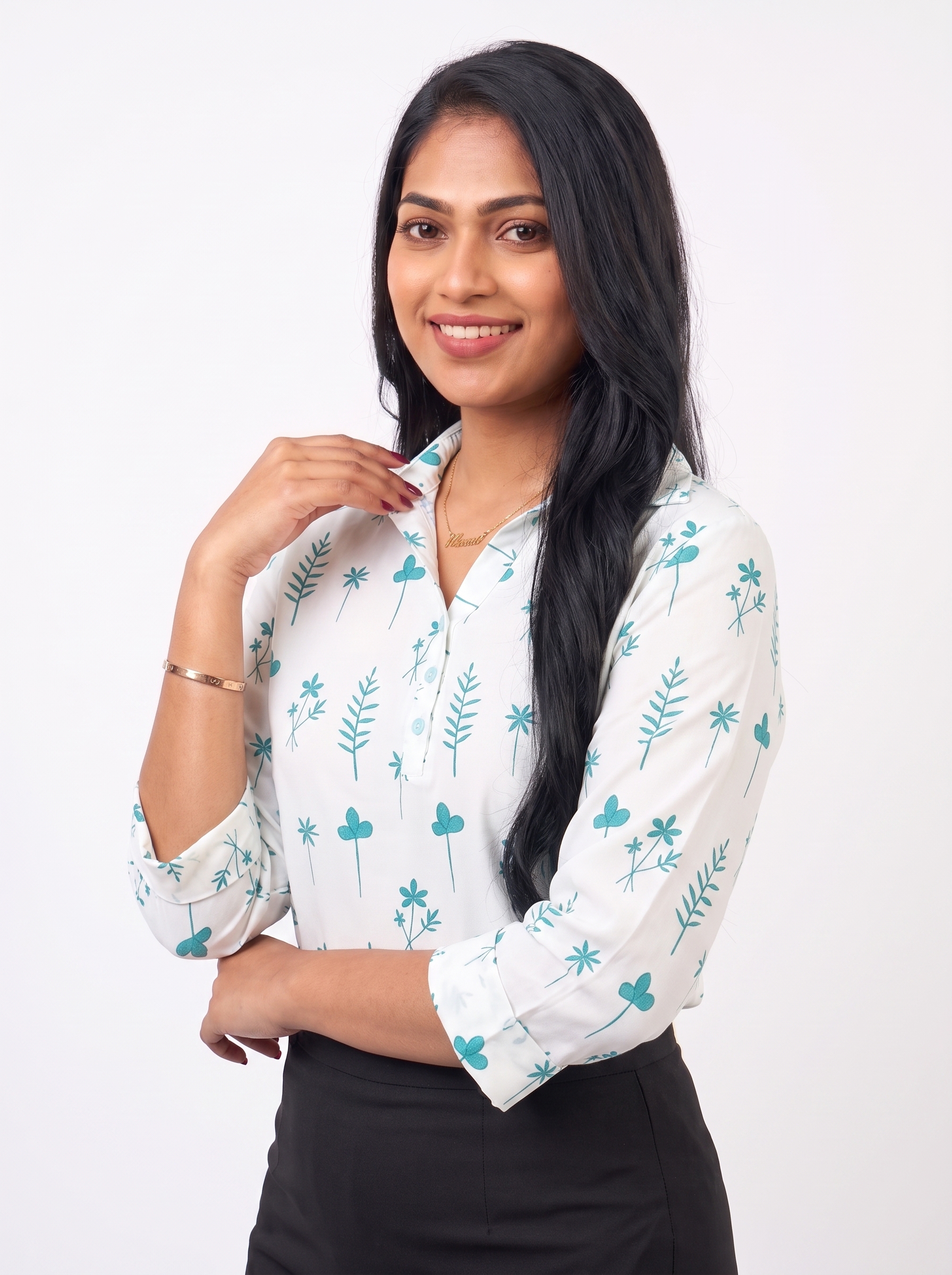 Teal Willow Leaf Blouse - Ladies Office Blouse, Sri Lanka (view 4)