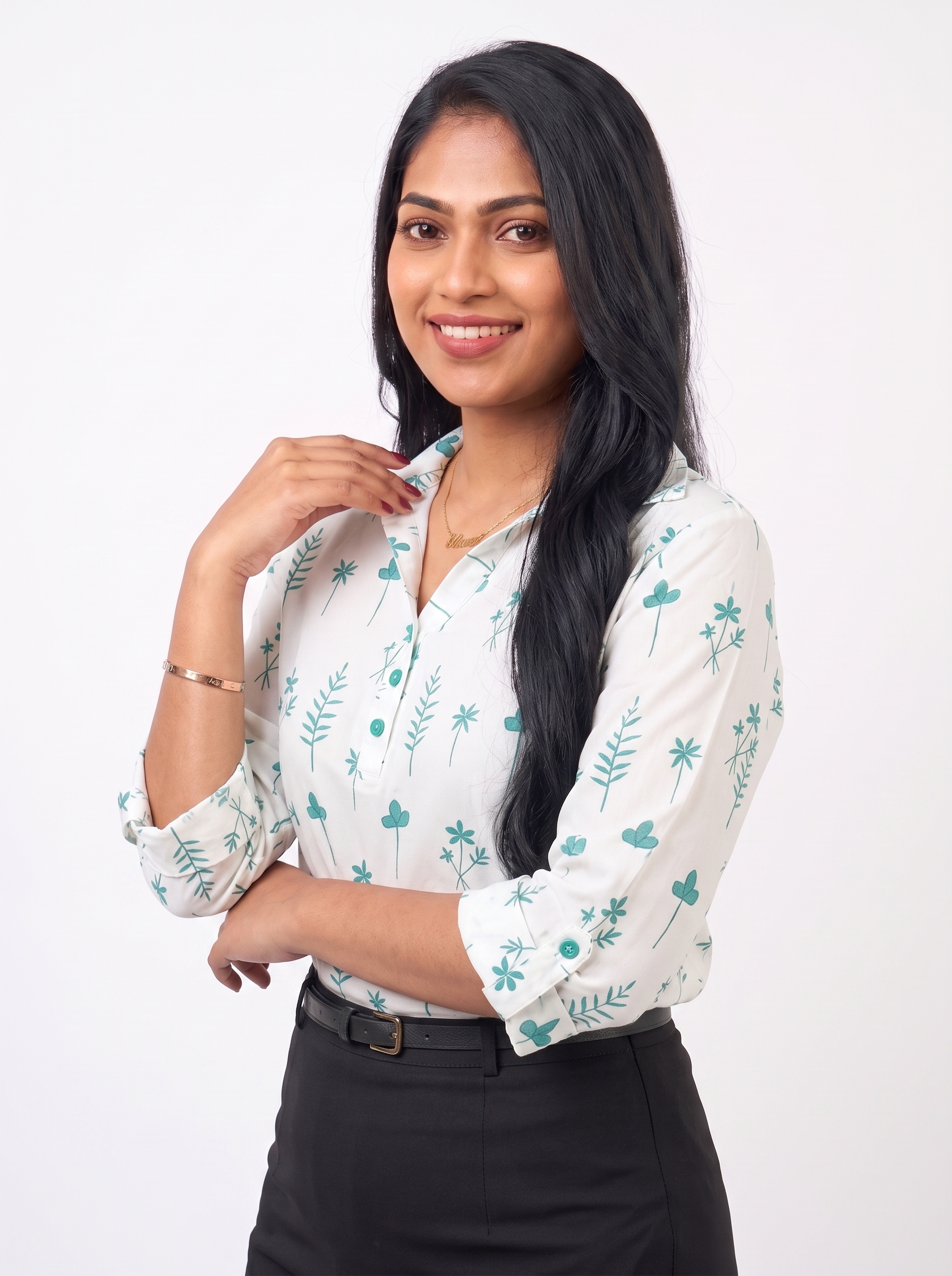 Teal Willow Leaf Blouse - Ladies Office Blouse, Sri Lanka (view 7)